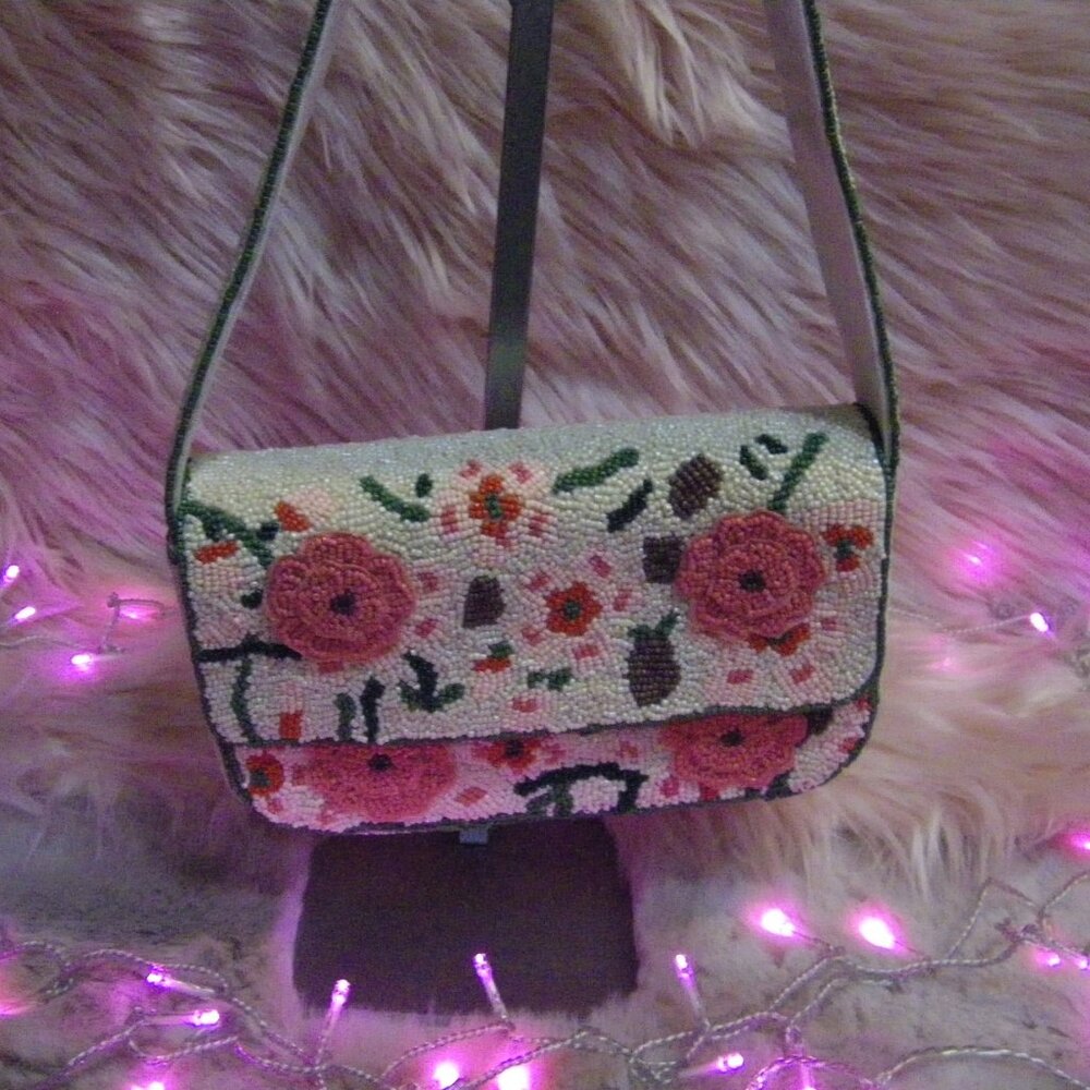 India Boutique Pink Floral Beaded Shoulder Bag - Picture 8 of 15